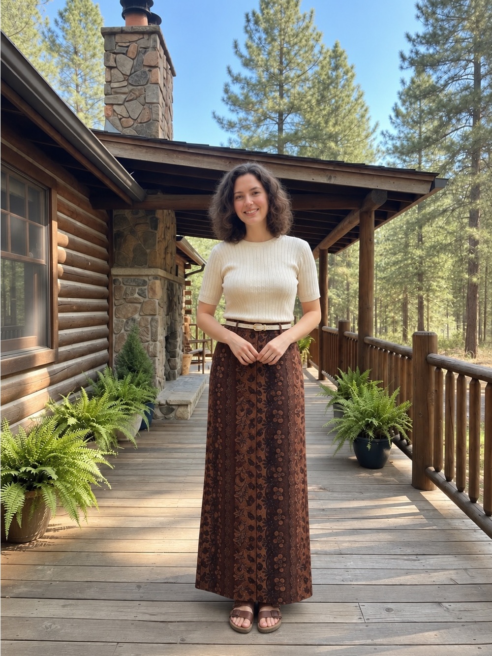 Vintage 90s AN Amérique du Nord Brown Floral Maxi Skirt High Waist Lined Med